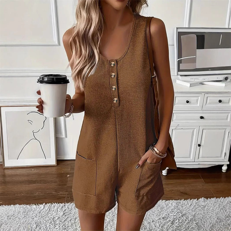 ✨ Women's Sleeveless Button-Front Romper – Chic, Breezy & Effortless Style! | Flattering Fit, Perfect for Summer 🌴☀️