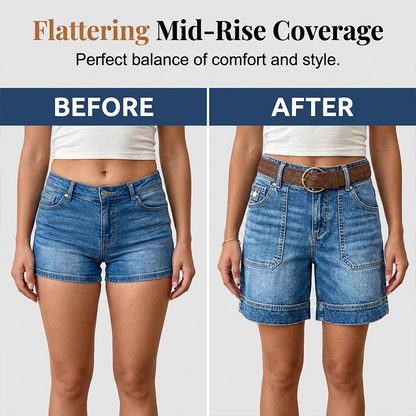 📢📢50% OFF !! ⏰Women's Mid-Rise Bermuda Denim Shorts with Pockets