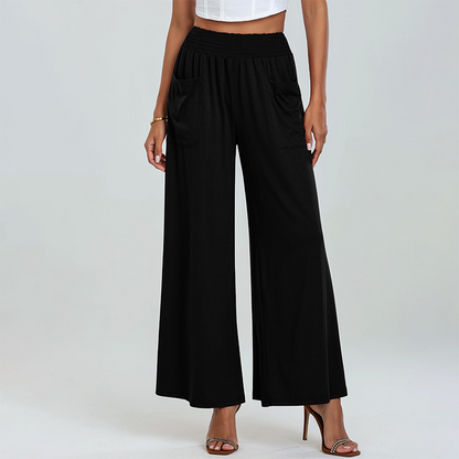Women's Casual Wide Leg Pants – Milk Silk Fabric & Elastic High Waist 🌸