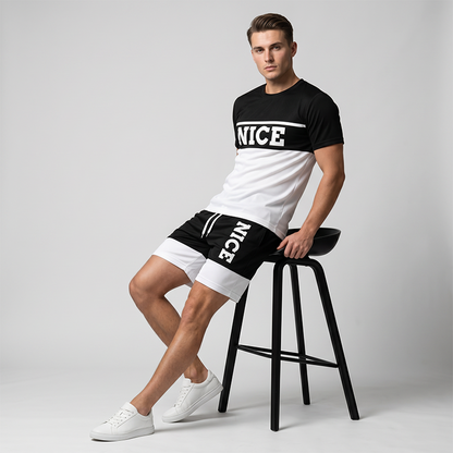 Men's Color-Block Tee and Shorts Set