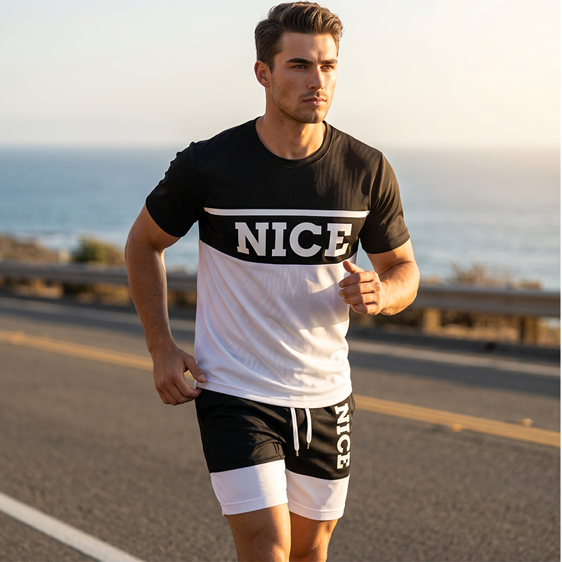 Men's Color-Block Tee and Shorts Set