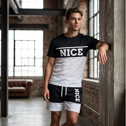 Men's Color-Block Tee and Shorts Set
