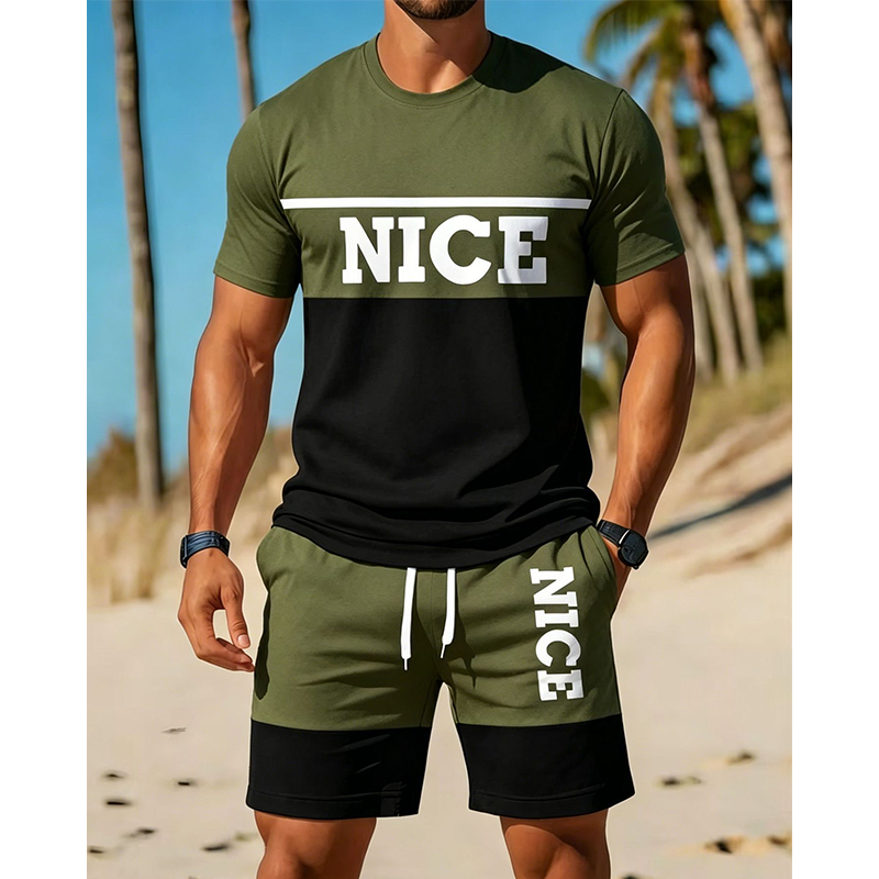 Men's Color-Block Tee and Shorts Set