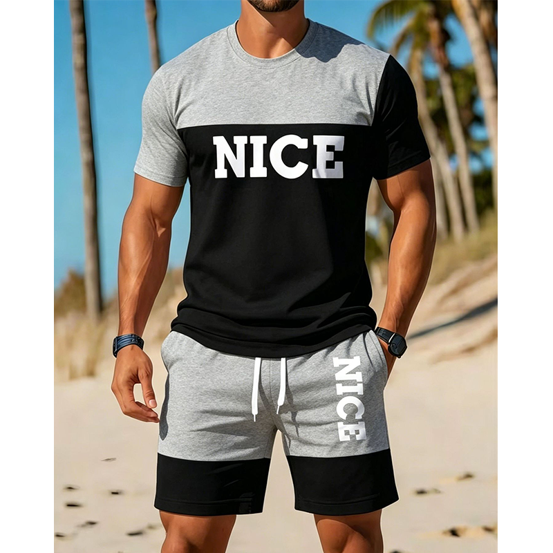 Men's Color-Block Tee and Shorts Set