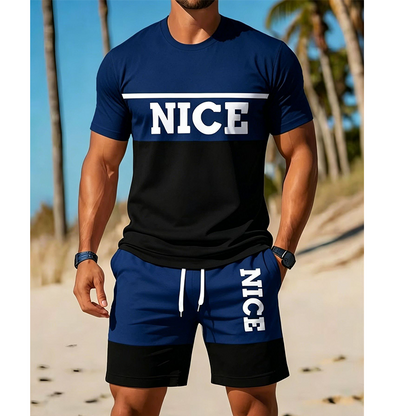Men's Color-Block Tee and Shorts Set