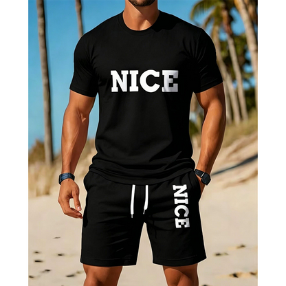 Men's Color-Block Tee and Shorts Set