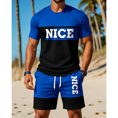 Men's Color-Block Tee and Shorts Set