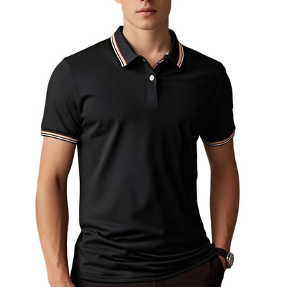 Men Fashion Contrast Lapel Quick Drying Short Sleeve T-Shirt