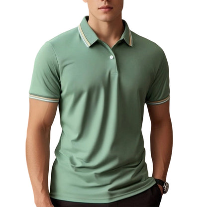 Men Fashion Contrast Lapel Quick Drying Short Sleeve T-Shirt