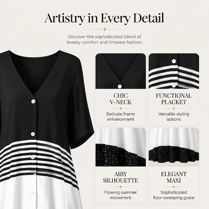 Women's Summer V-Neck Button-Up Maxi Dress