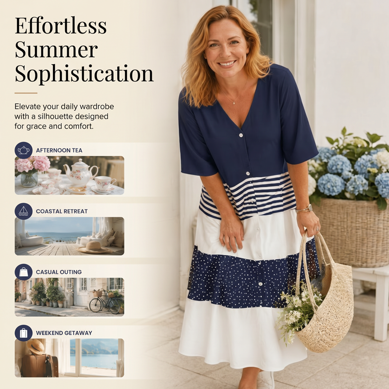 Women's Summer V-Neck Button-Up Maxi Dress