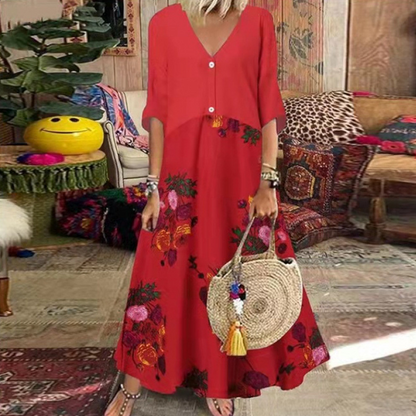 Women's Summer V-Neck Button-Up Maxi Dress
