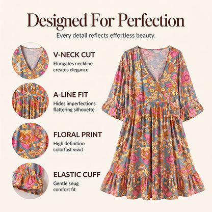 🌴🌊 LIMITED TIME 50% OFF! 🌺Women's Bohemian Floral V-Neck Dress – Flowy silhouette & vibrant blooms – Perfect for beach getaways.