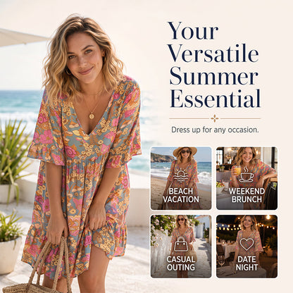 🌴🌊 LIMITED TIME 50% OFF! 🌺Women's Bohemian Floral V-Neck Dress – Flowy silhouette & vibrant blooms – Perfect for beach getaways.
