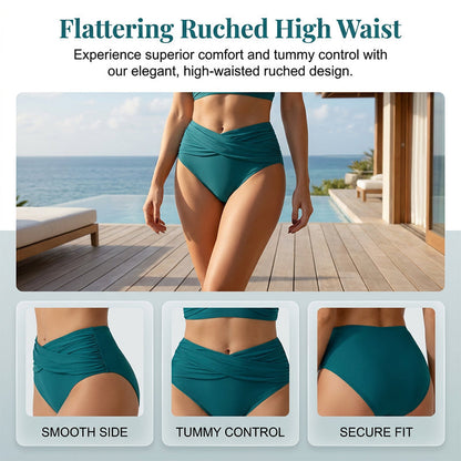 🌸 LIMITED TIME 50% OFF! ⏰ Women's High-Waisted Ruched Bikini Set – V-Neck Wrap Top & Tummy Control Bottom 👙