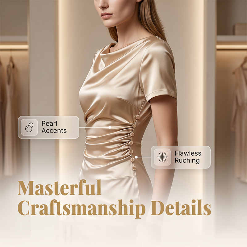 🎉 LIMITED TIME 50% OFF! 💎 Women's Elegant Satin Ruched Bodycon Dress – Cowl Neckline & Slimming Side Ruching ✨