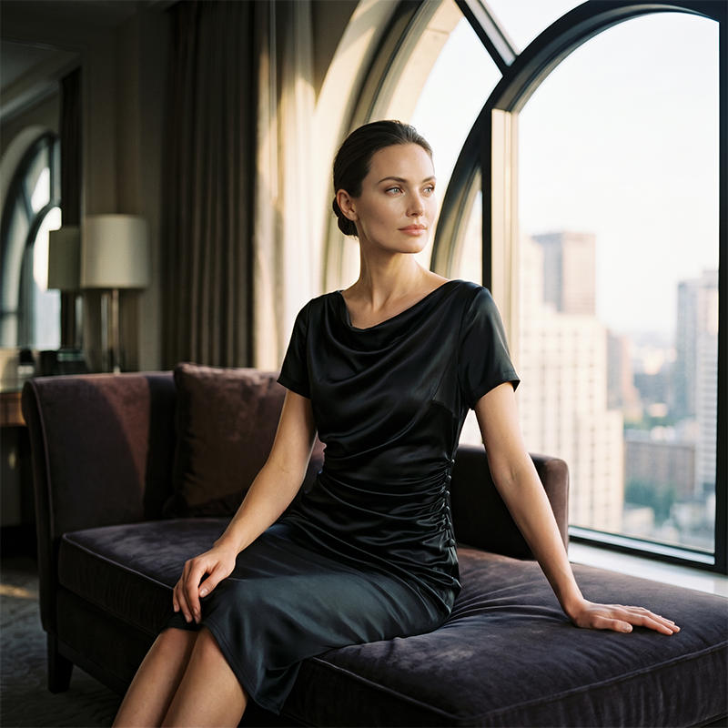 🎉 LIMITED TIME 50% OFF! 💎 Women's Elegant Satin Ruched Bodycon Dress – Cowl Neckline & Slimming Side Ruching ✨