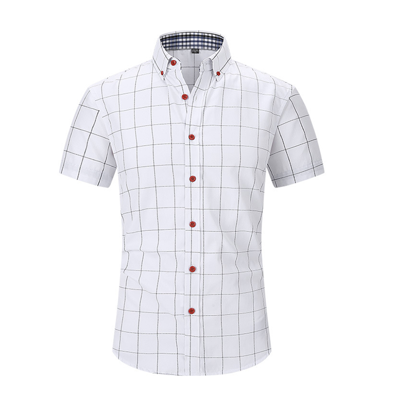 🔥 Pro-Favorite Men's Casual Short Sleeve Plaid Shirt – Cotton-Polyester Blend – Breathable 👕
