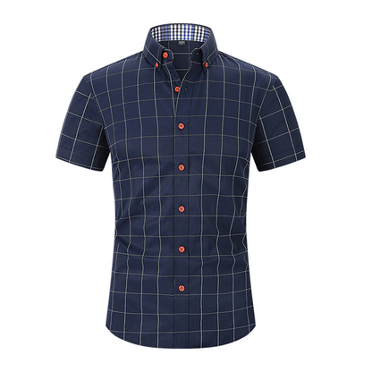 🔥 Pro-Favorite Men's Casual Short Sleeve Plaid Shirt – Cotton-Polyester Blend – Breathable 👕