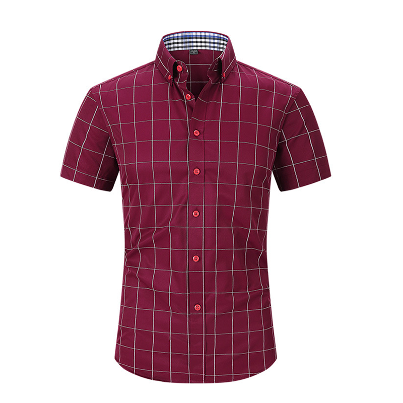 🔥 Pro-Favorite Men's Casual Short Sleeve Plaid Shirt – Cotton-Polyester Blend – Breathable 👕
