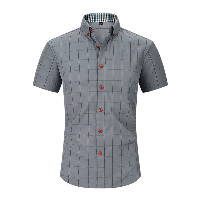 🔥 Pro-Favorite Men's Casual Short Sleeve Plaid Shirt – Cotton-Polyester Blend – Breathable 👕