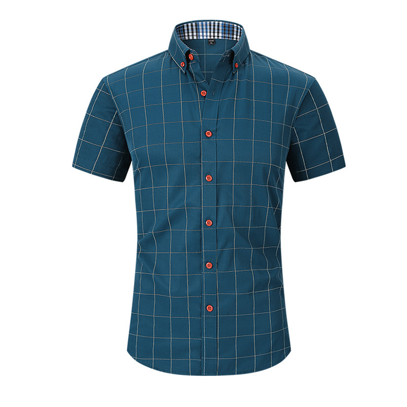 🔥 Pro-Favorite Men's Casual Short Sleeve Plaid Shirt – Cotton-Polyester Blend – Breathable 👕