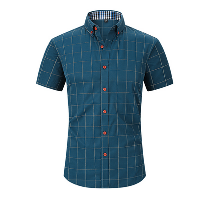 🔥 Pro-Favorite Men's Casual Short Sleeve Plaid Shirt – Cotton-Polyester Blend – Breathable 👕