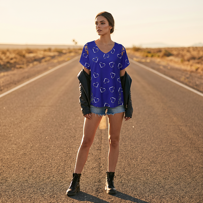 Women’s Heart Print V-Neck Top