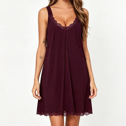 Women's Lace V-Neck Nightdress Loose Modal Slip Sleepwear