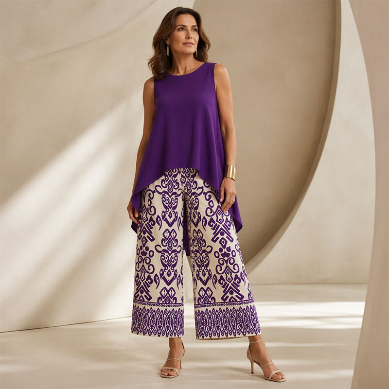 Women’s Casual Sleeveless Top & Wide-Leg Pants Set