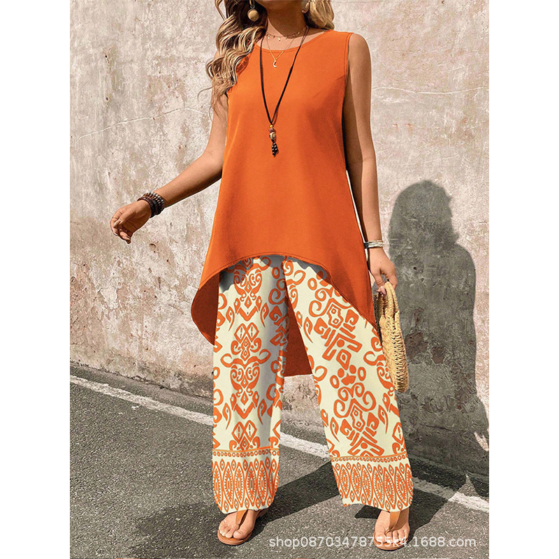 Women’s Casual Sleeveless Top & Wide-Leg Pants Set
