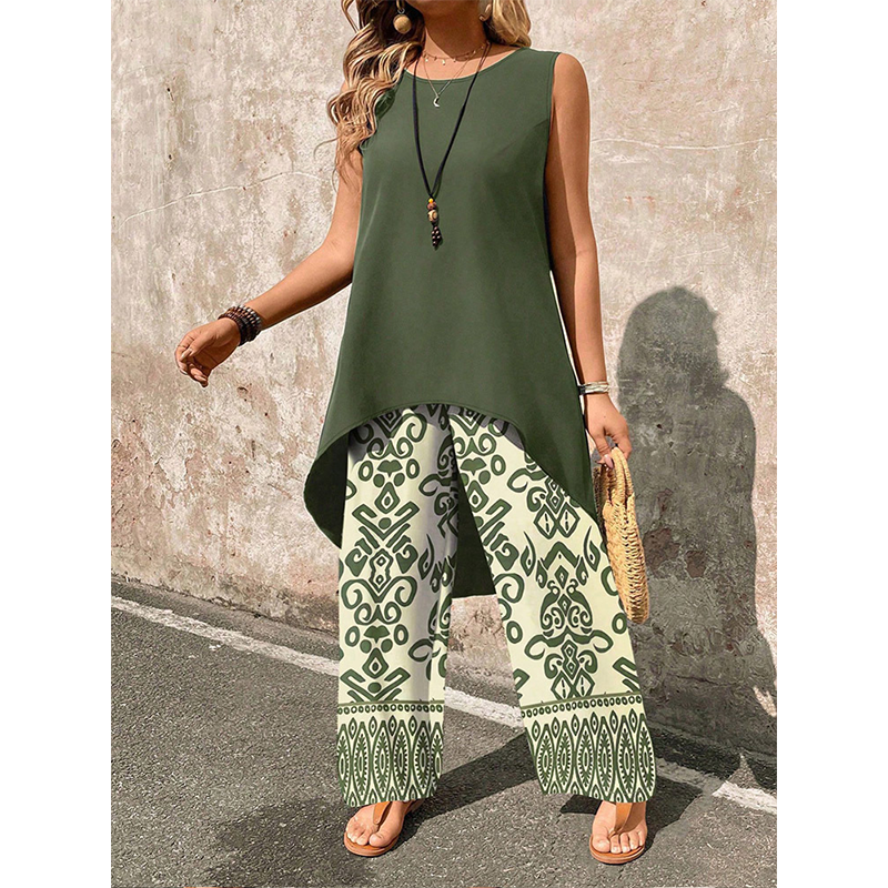 Women’s Casual Sleeveless Top & Wide-Leg Pants Set