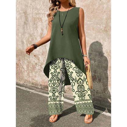 Women’s Casual Sleeveless Top & Wide-Leg Pants Set