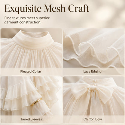 🎉 LIMITED TIME 50% OFF! 👚 Sheer Mock Neck Blouse – Ruffled Sleeve Elegance ✨