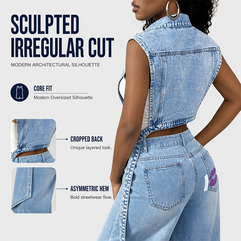 🎉 LIMITED TIME 50% OFF! 🧥 Women Sleeveless High Slit Denim Vest Dress – Patchwork Longline Jean Waistcoat ✨