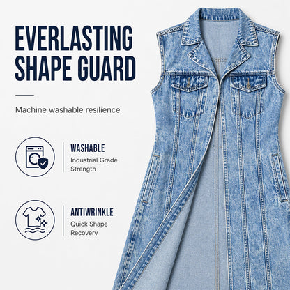 🎉 LIMITED TIME 50% OFF! 🧥 Women Sleeveless High Slit Denim Vest Dress – Patchwork Longline Jean Waistcoat ✨