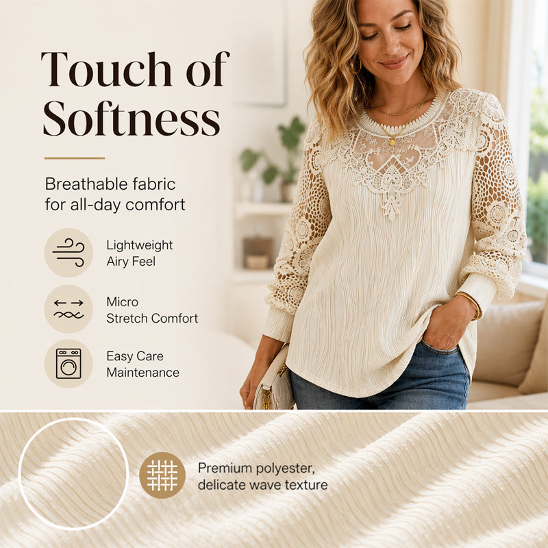 Lightweight Lace Patchwork Top – Soft Drape & Feminine Detail for Everyday Chic