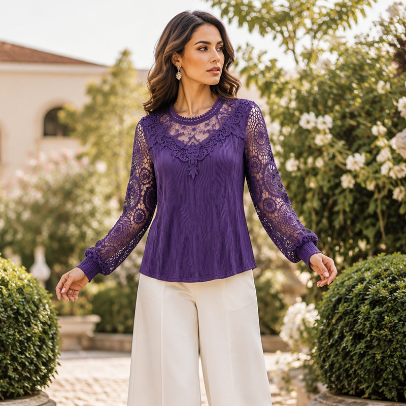 Lightweight Lace Patchwork Top – Soft Drape & Feminine Detail for Everyday Chic