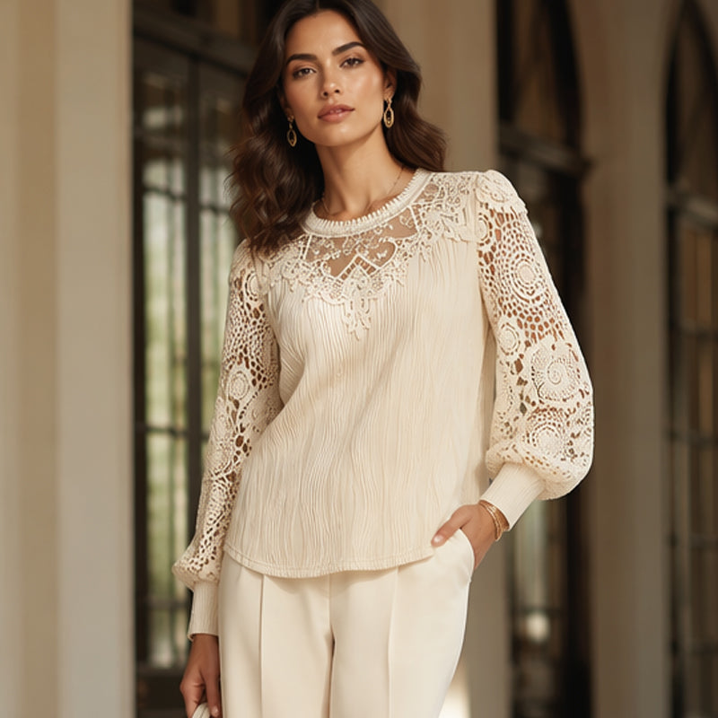 Lightweight Lace Patchwork Top – Soft Drape & Feminine Detail for Everyday Chic