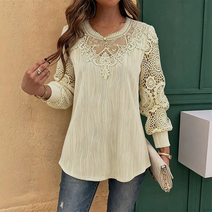 Lightweight Lace Patchwork Top – Soft Drape & Feminine Detail for Everyday Chic