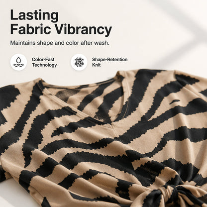 👚 2026 Sale — Over 44,000 Sold! ✨ Women's V‑Neck Tie‑Front Zebra Print T‑Shirt