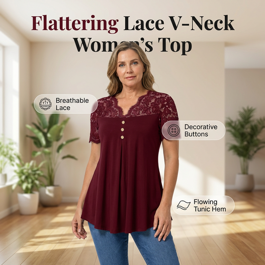 Women's Lace V-Neck Short Sleeve Top