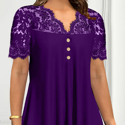Women's Lace V-Neck Short Sleeve Top