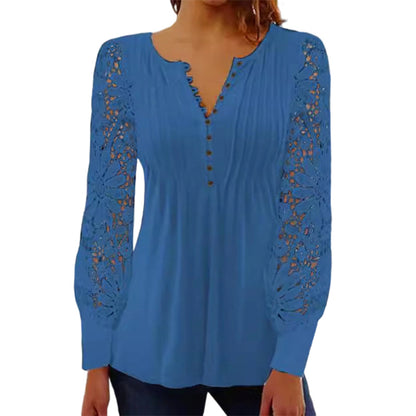 Women's Casual Lace Long-Sleeved V-Neck Top