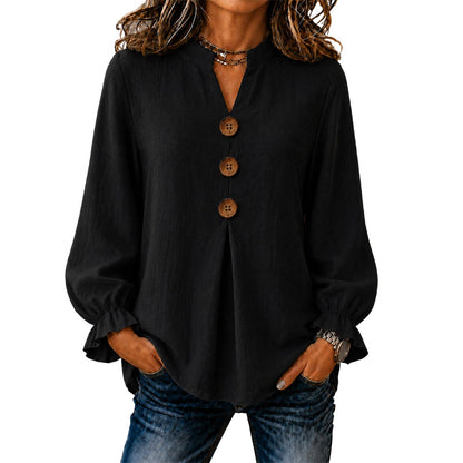 Women's Elegant V-Neck Ruffle Sleeve Blouse