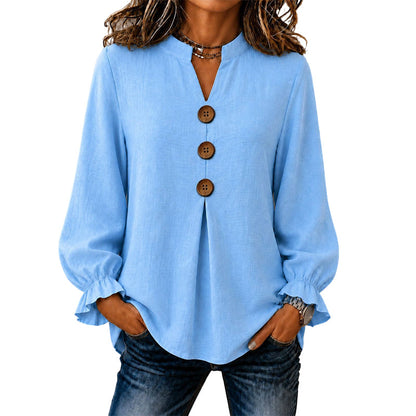 Women's Elegant V-Neck Ruffle Sleeve Blouse