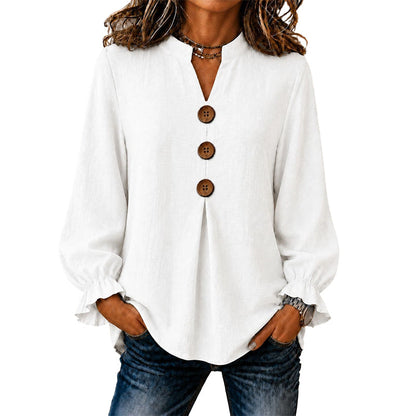 Women's Elegant V-Neck Ruffle Sleeve Blouse