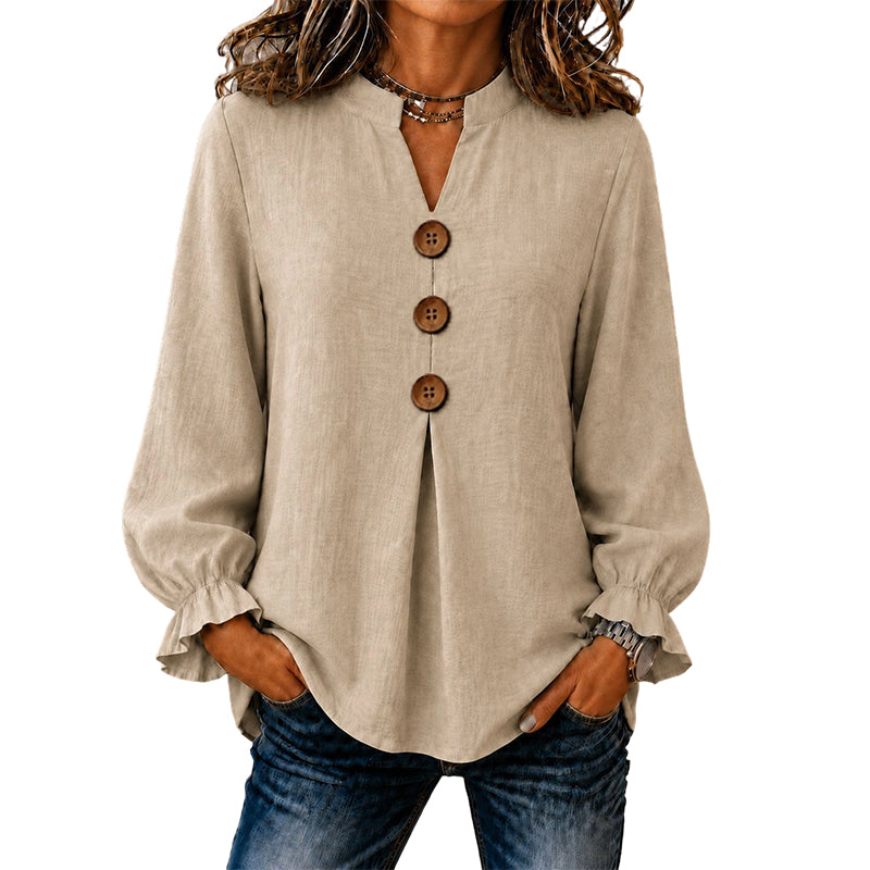 Women's Elegant V-Neck Ruffle Sleeve Blouse