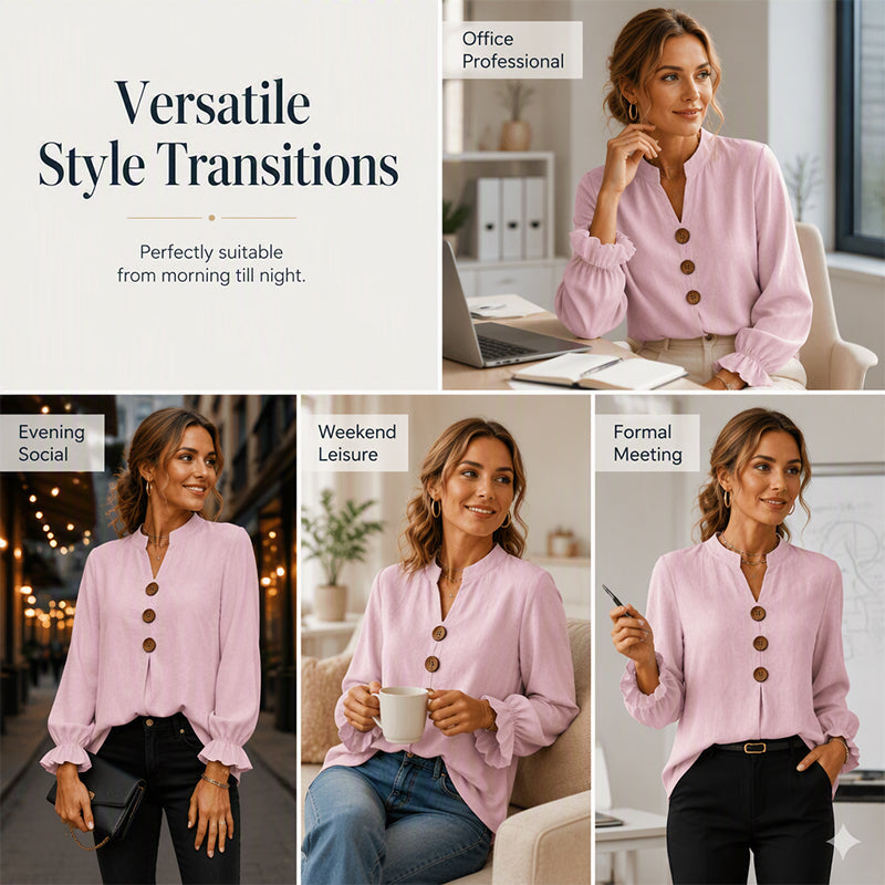 Women's Elegant V-Neck Ruffle Sleeve Blouse