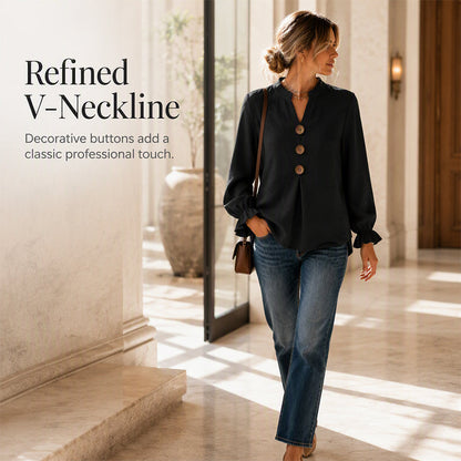 Women's Elegant V-Neck Ruffle Sleeve Blouse